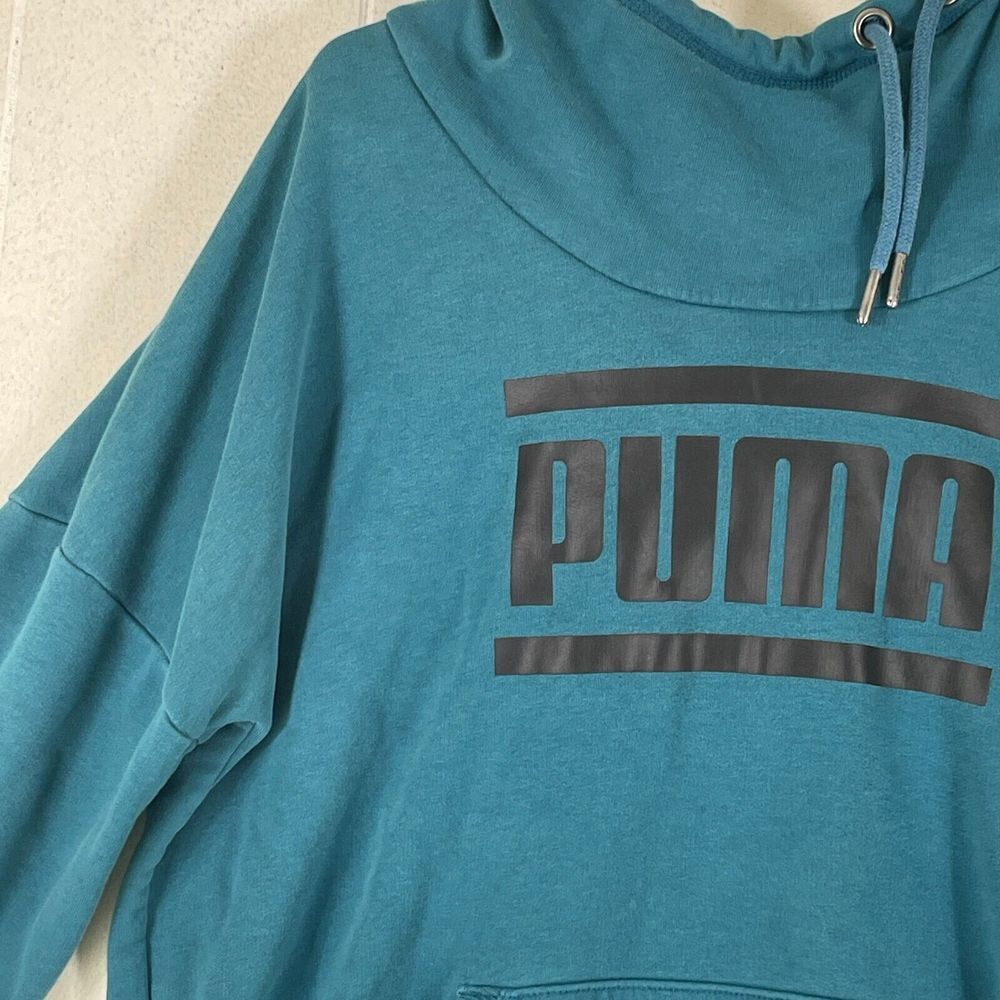 XL Puma Cowl Neck Pullover Hoodie Sweater Teal‎ Long Sleeve Woman's - Picture 4 of 12